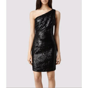 AllSaints Cassis One-Shoulder Sequin Cocktail Dress Black Size 2 NWT